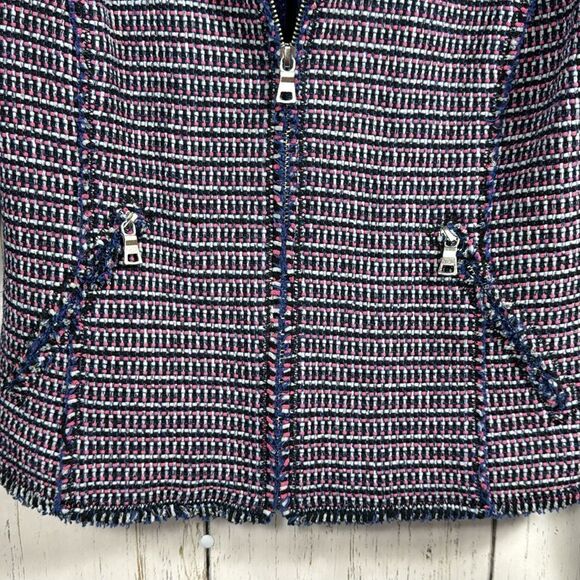 Rebecca Taylor Tweed Moto Jacket Navy Pink Zip Front Blazer Size 2 Preppy Office - Picture 9 of 16